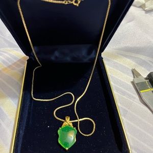 Chinese green jade pendant with gold chain 18”